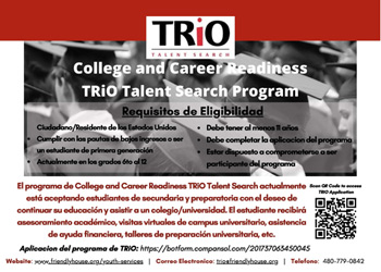 College and Career Readiness TRiO Talent Search Flyer in Spanish