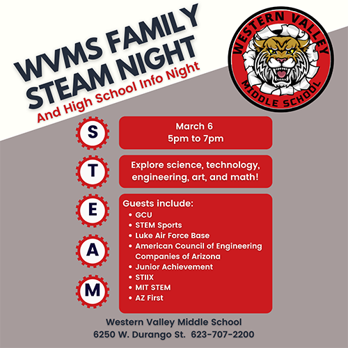 WVMS Family STEAM Night flyer